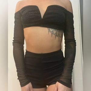 (FREE W ANY PURCHASE) Sheer Glitter Long Sleeve Crop Top